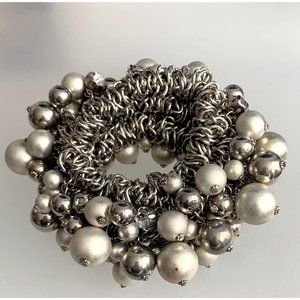 STUNNING  VTG HUGE HEAVY FAUX PEARL BEADS RHINESTONE CHA-CHA BRACELET SILVERTONE